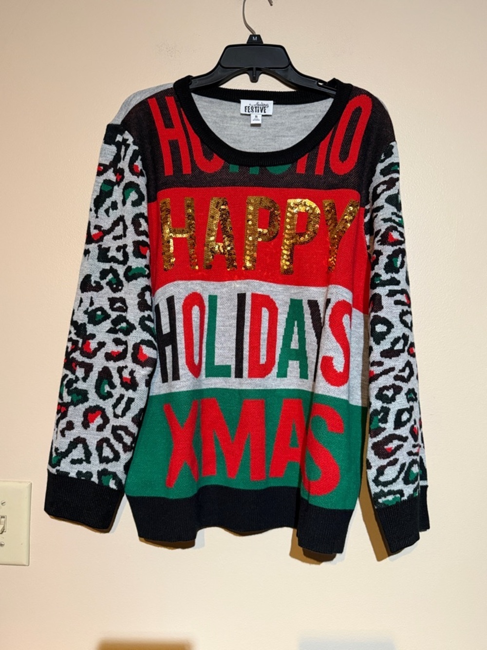 Festive 'Happy Holidays' Sequin Sweater in Red, Green & Black - ugly sweater